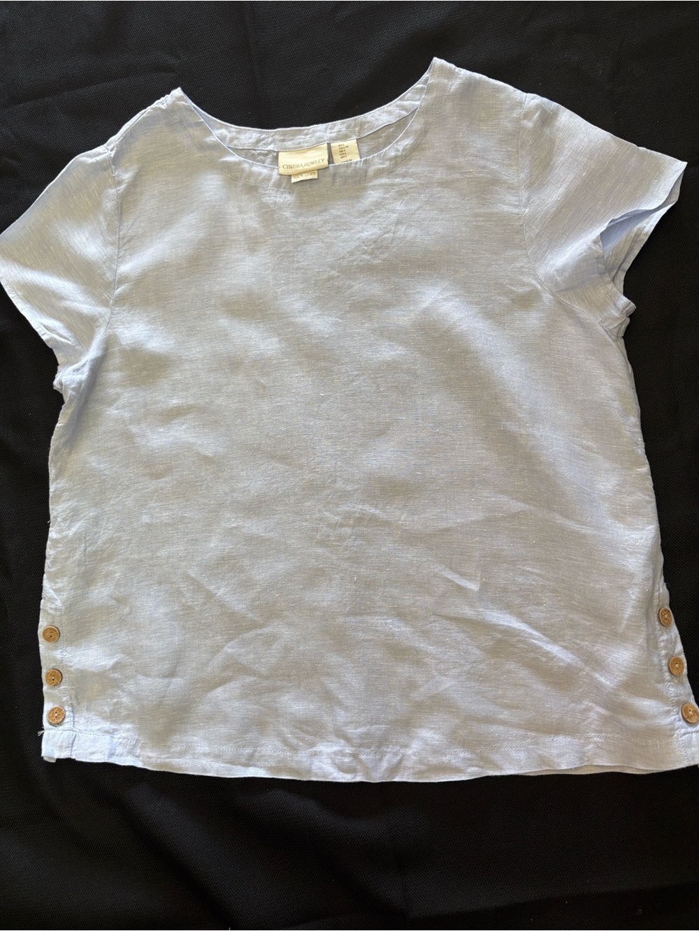 Cynthia Rowley Light Blue Linen Short Sleeve Top with Side Buttons